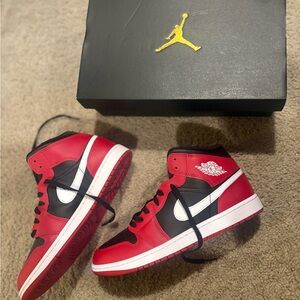 Air Jordan 1 Mid Red and Black Sneakers